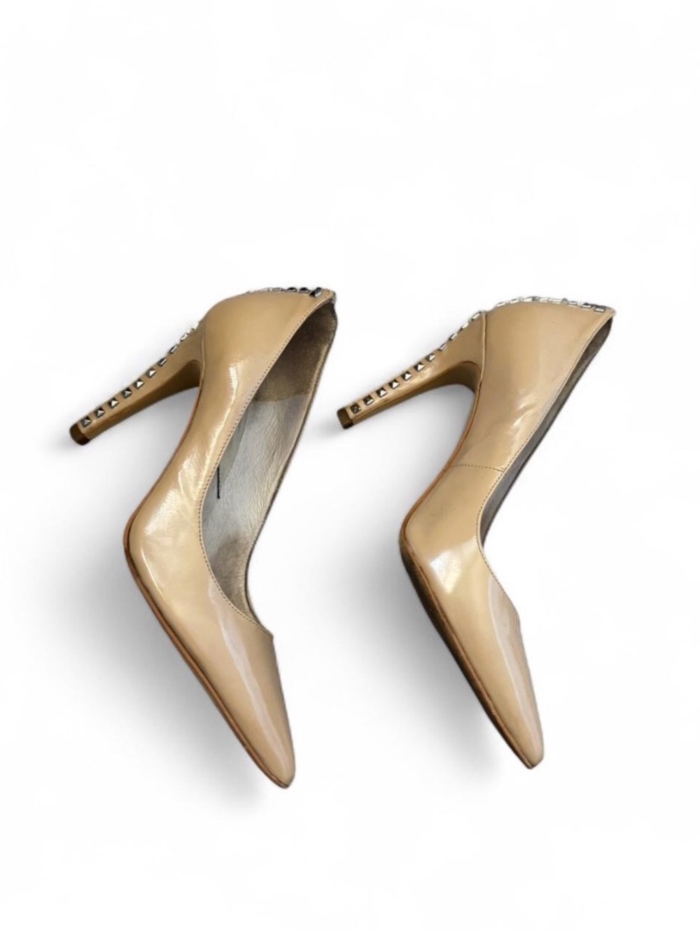 Michael Kors Beige Patent Leather Studded Zip-Heel Pumps - Size 7 - Picture 5 of 8